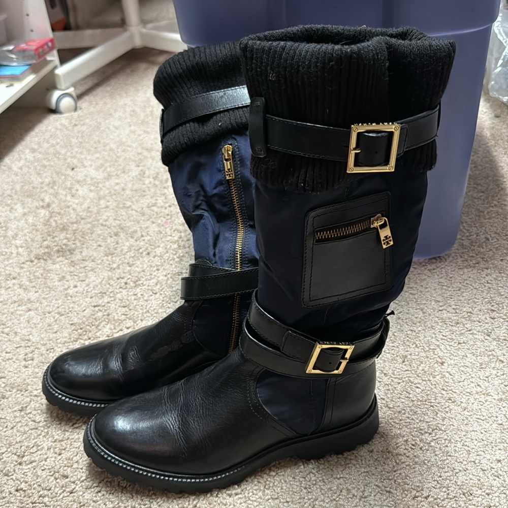 Tory Burch Black and Navy Winter Boots